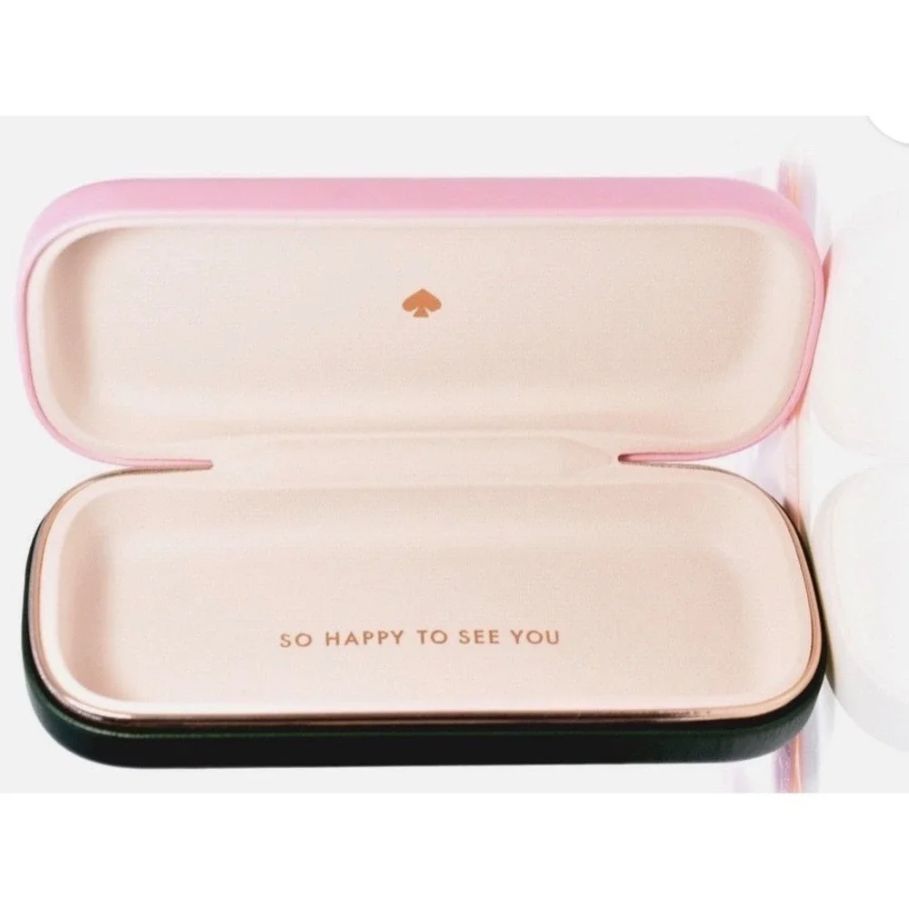 Kate Spade Pink Green Hard Clamshell Eyeglass Case So Happy To See You
